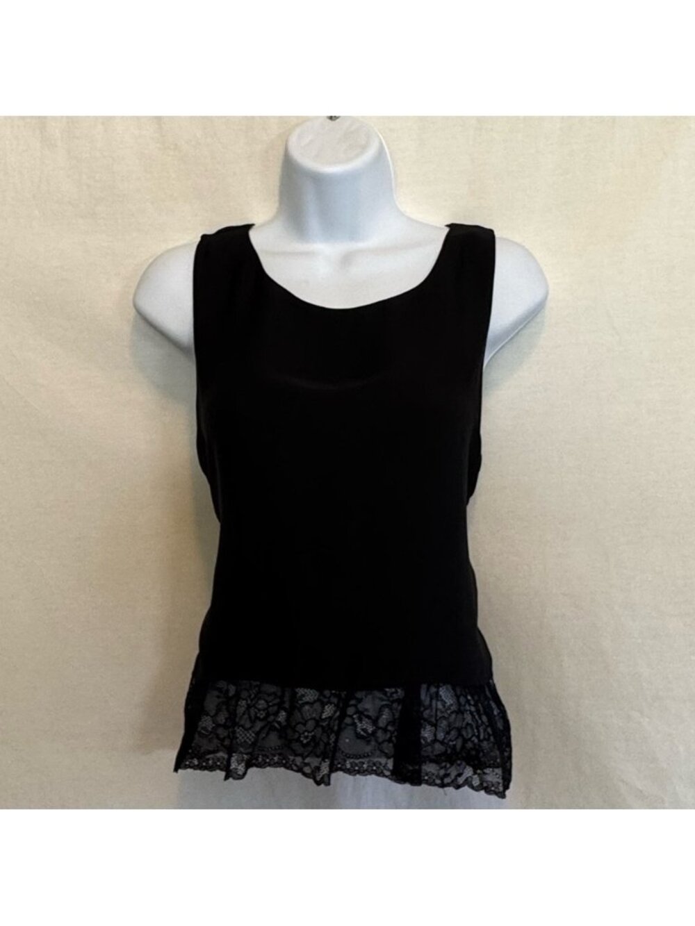 E-27 Zara Black Lace Trim Sleeveless Pullover Summer Blouse Size S